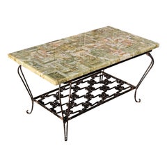 French Vintage Onyx Marble and forged Coffee Table -Green Marble Lounge Table