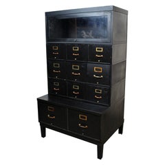Vintage Shaw Walker Industrial Black Metal Modular Office Cabinet
