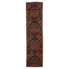 Alfombra de lana persa Malayer antigua con diseño floral en azul oscuro