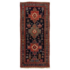 Antique Kurdish Wool Runner Handmade Blue With Tribal Design