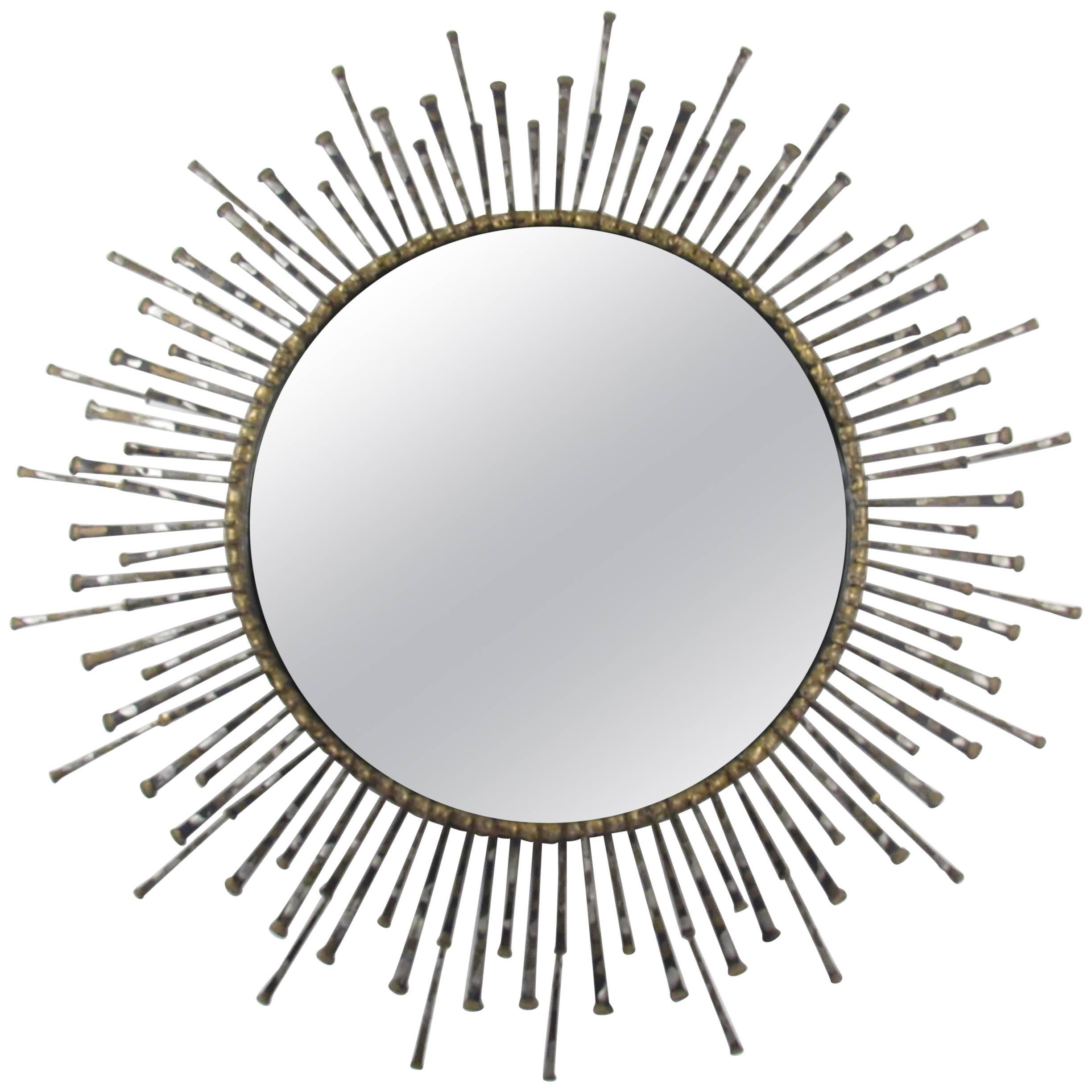 Mid-Century Brutalist Style Masonry Nail Mirror in the Style of William Bowie