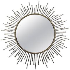 Mid-Century Brutalist Style Masonry Nail Mirror in the Style of William Bowie