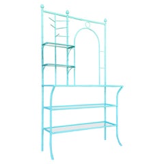 Used Mid-20th Century Coastal Regency Faux Bamboo Metal Etagere Turquoise