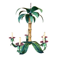 Coastal Sculptural Metal Tole Palm Leaf-Kronleuchter, Vintage