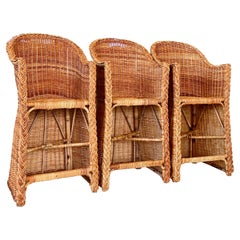 Coastal Large Braid Rattan Bar Stools by Wicker Works Manner of Micheal Taylor 3