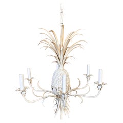 Late 20th Century Coastal Regency Metal Tole Pineapple Chandelier