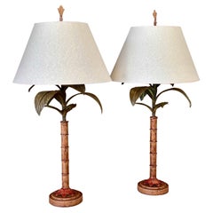 Lampade da tavolo a forma di albero di palma in metallo dipinto a mano della fine del XX secolo - coppia