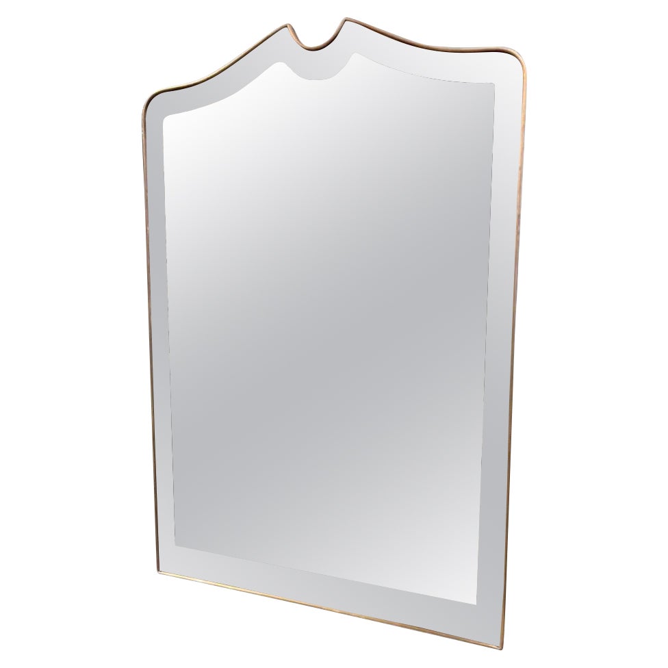 Striking Brass Mirror Bevelled Glass - Italy 1950s For Sale