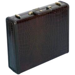 Retro Samsonite Attache Crocodile-Embossed Leather Suitcase from 1950s