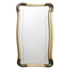 Gebogener, gravierter Wandspiegel aus Weißgold im modernen Art déco-Stil, Italien 1950
