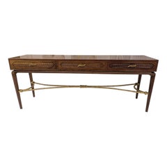 Sideboard/console with 3 drawers, circa 1940, wood and bronze