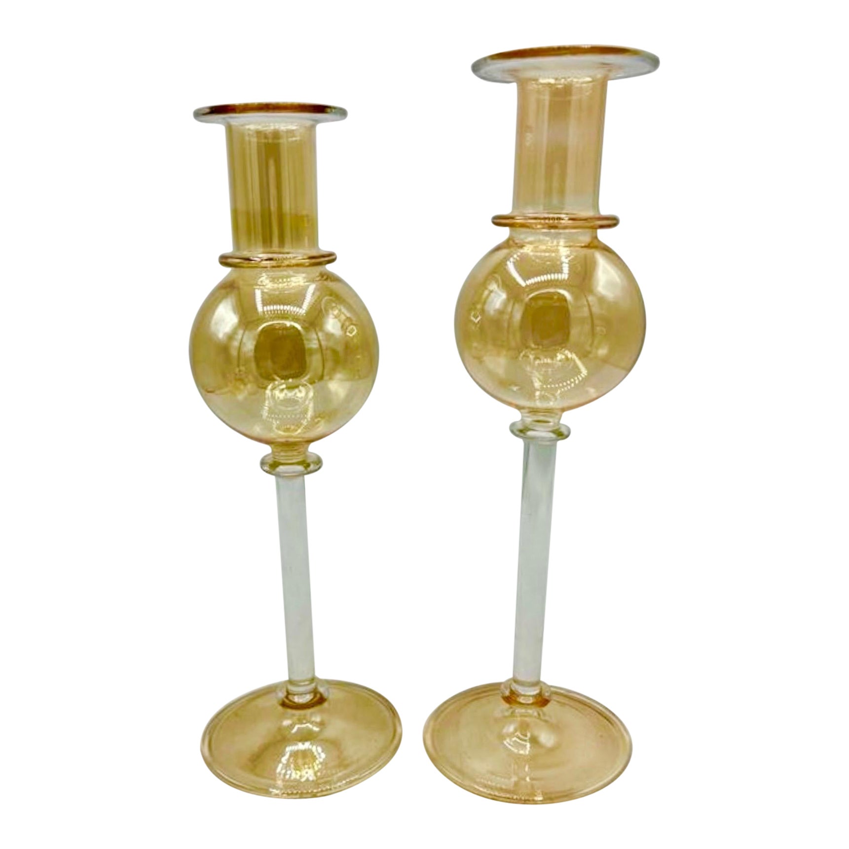 Candle holder Murano gold glass set , Italy For Sale