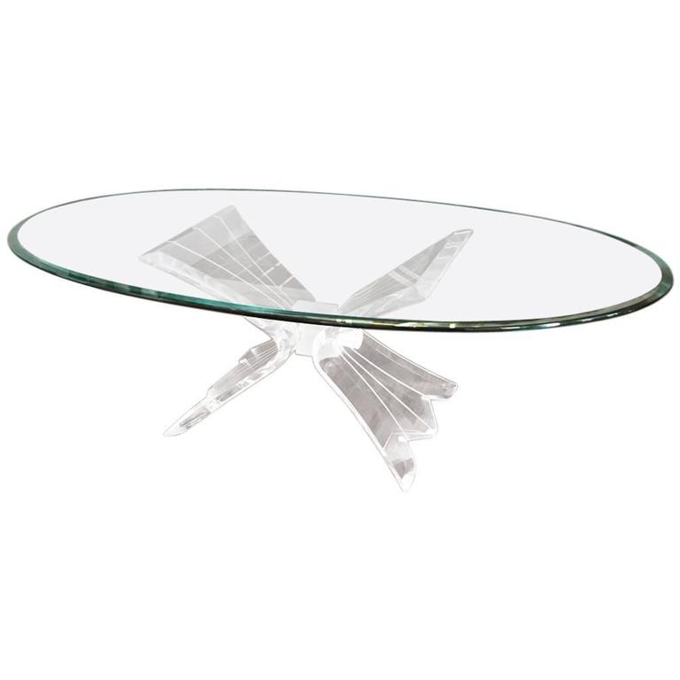 MidCentury Coffee Table with Lucite Base and Glass Top For Sale at