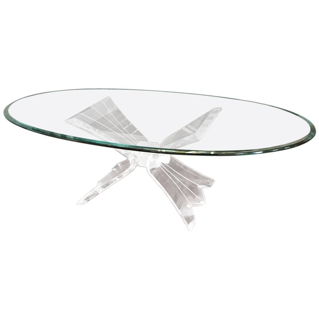 Mid-Century Coffee Table with Lucite Base and Glass Top For Sale