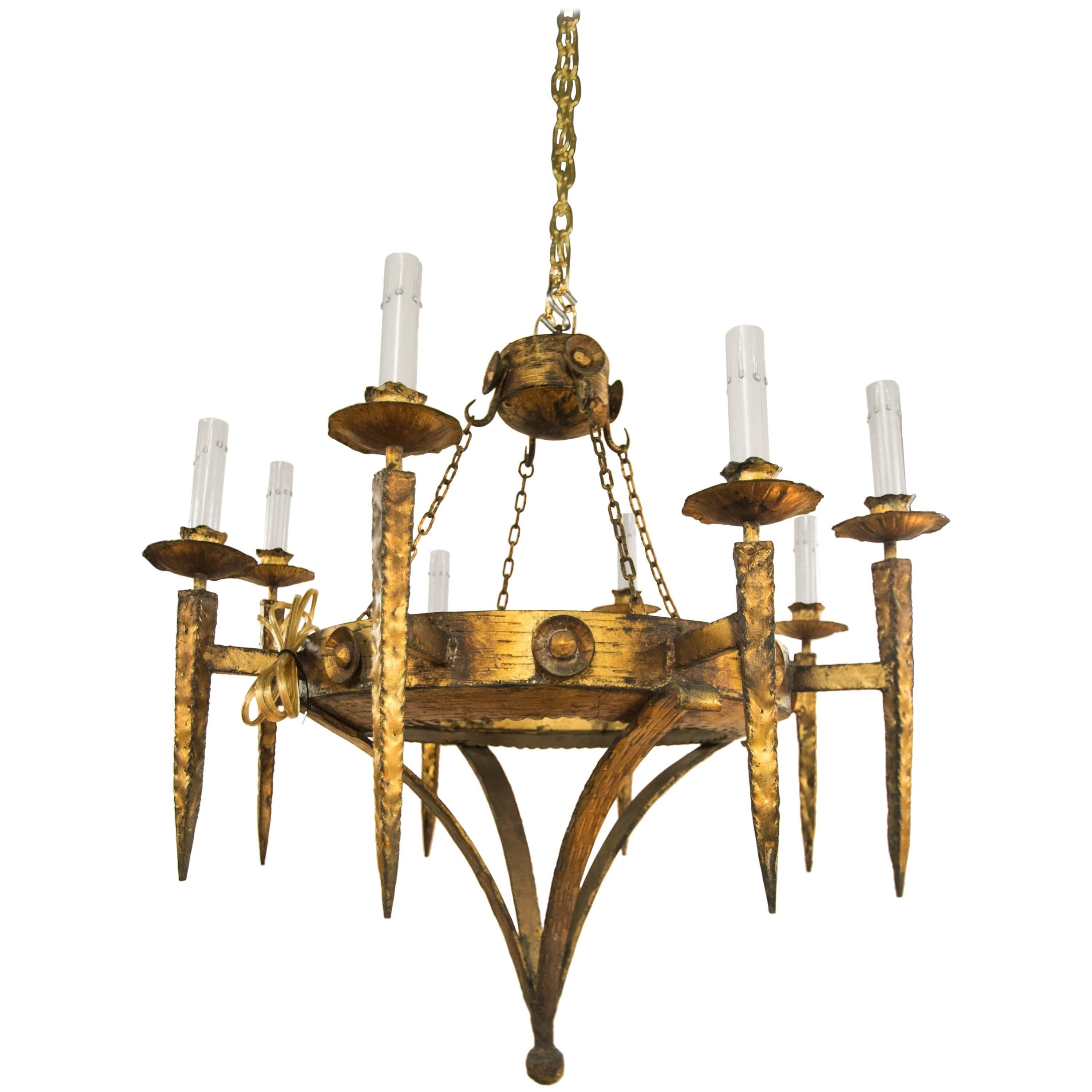 Early 20th Century Gilt Iron Chandelier For Sale