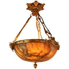 French Alabaster and Bronze Chandelier