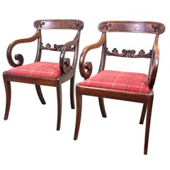 Antique Pair Of Large Regency Mahogany Carver Armchairs
