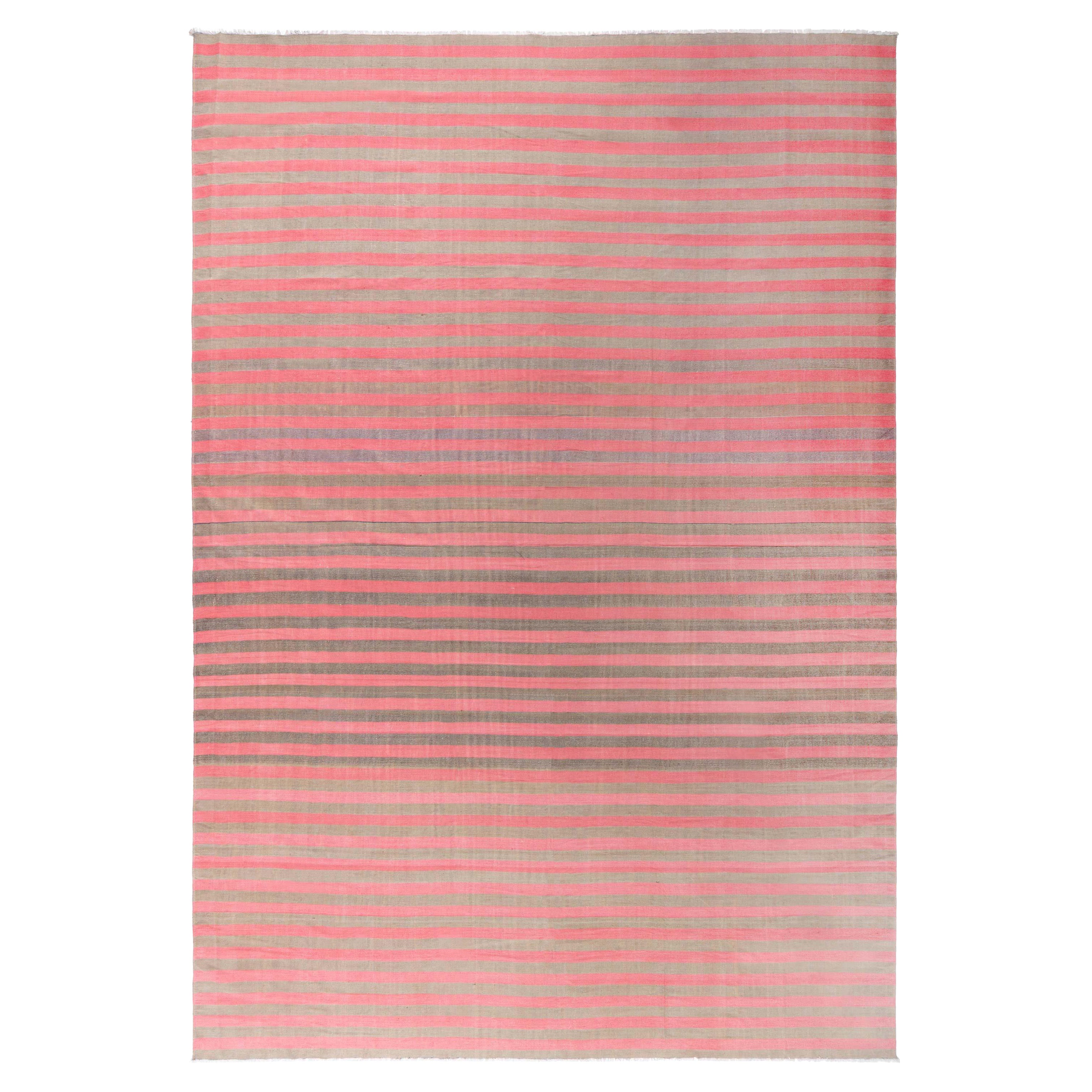 Doris Leslie Blau Alfombra india vintage a rayas Dhurrie