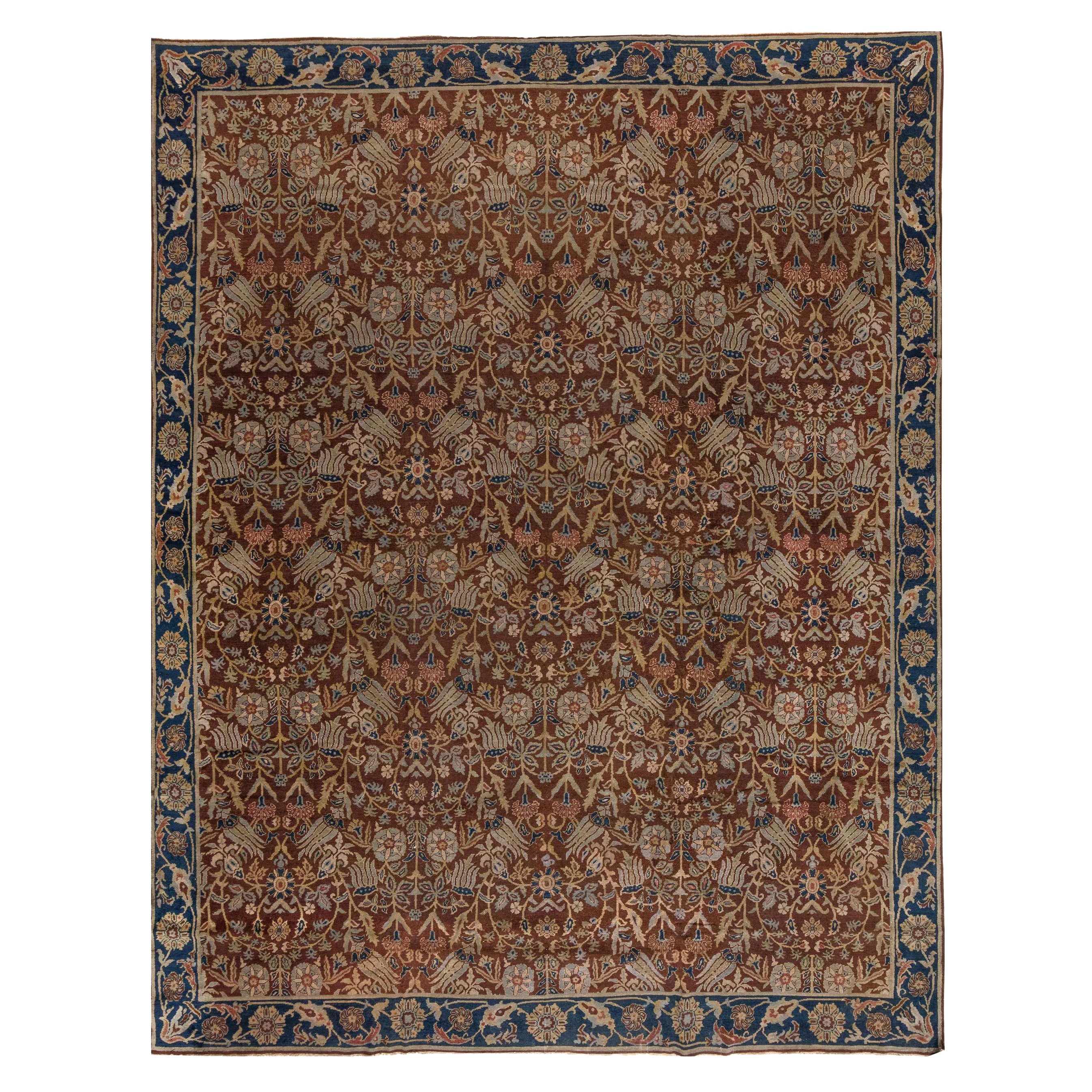 Doris Leslie Blau Antique Indian Brown Tapis de laine fait main par Doris Leslie Blau