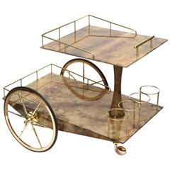 Italian Lacquered Goatskin Two-Tired Bar Cart