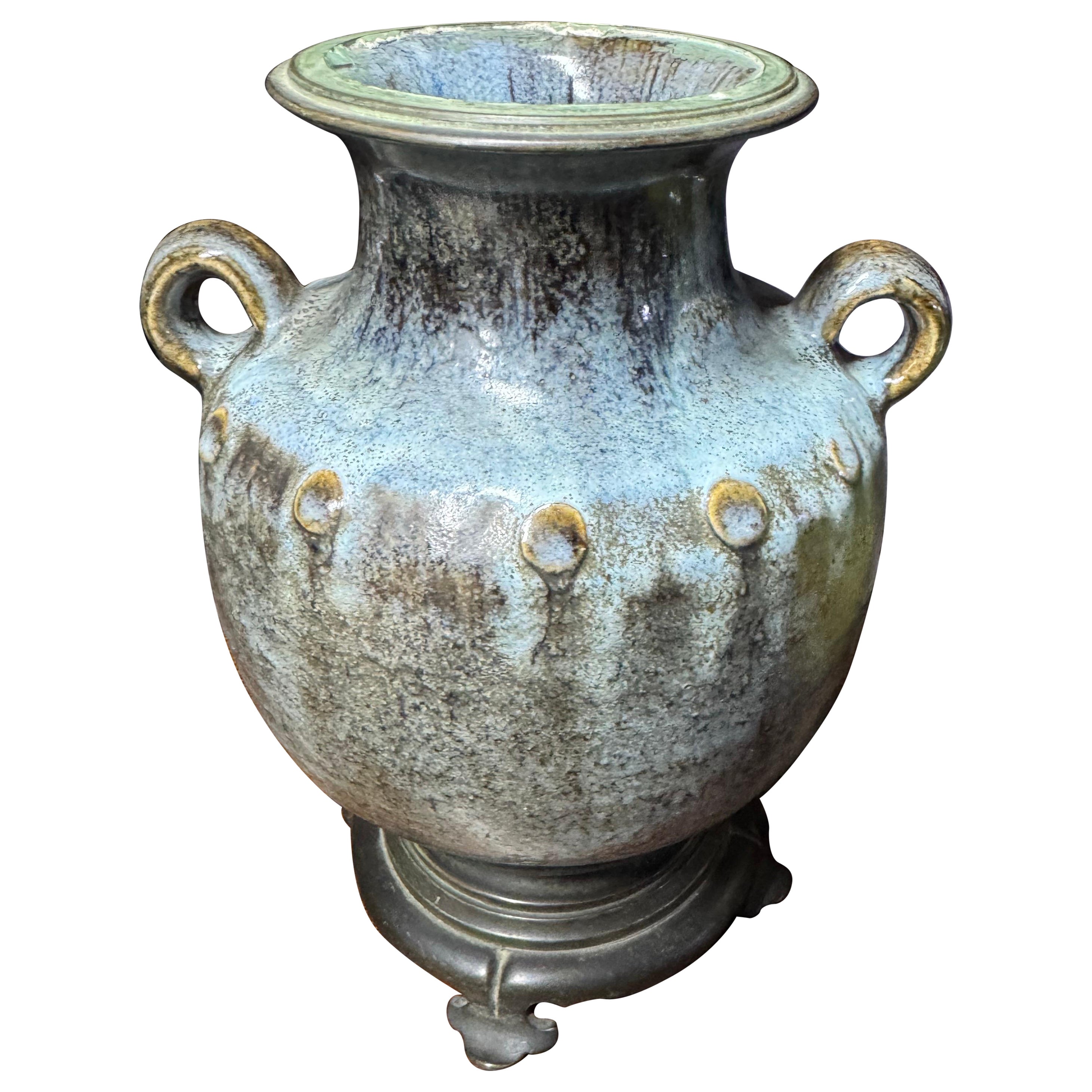 Vaso in bronzo e ceramica del 1900 circa