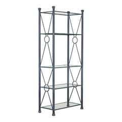 Modern Etagere w/Black & Charcoal Gray Textured Metal Tube Frame & Glass Shelves