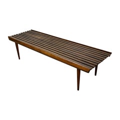 Mid-Century Carved Walnut Slat Bench