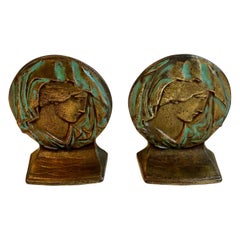 Vintage Art Deco Style Bookends with Veiled Female Figure, circa 1960