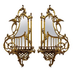 Italienisch georgischen chinesischen Chippendale Stil Giltwood Wandspiegel - 51 in S/2