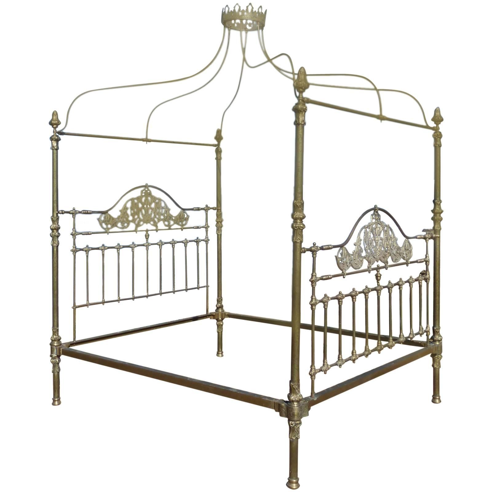 All Brass Crown and Canopy Four-Poster Bed