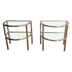 Pair of Rounded Brass and Silvered Side Tables