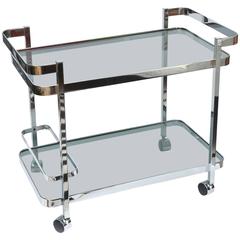 Polished Chrome and Smoky Black Glass Two-Tiered Bar/ Serving Cart