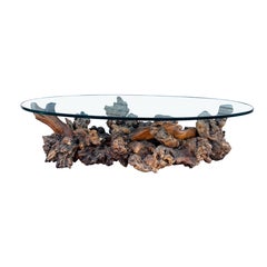 1960s Vintage Glass Burlwood Coffee Table