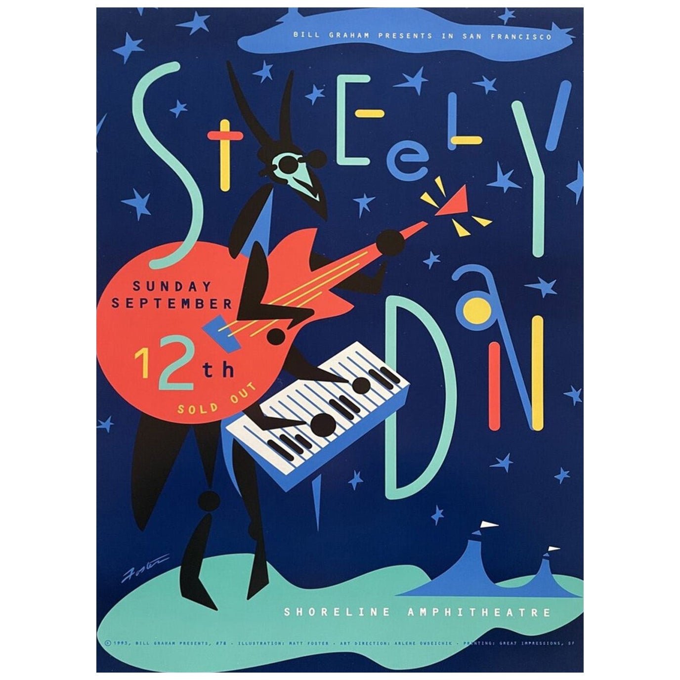 1993 Steely Dan - Shoreline Amphitheatre Original Vintage Poster For Sale