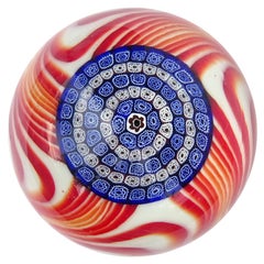 Murano Mandala Millefiori Fiore Mosaico Vortice Rosso Fermacarte in Vetro d'Arte Italiano