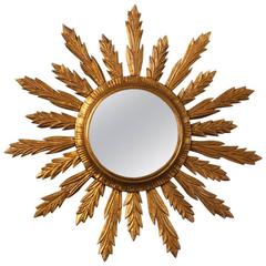Large Mid-Century Giltwood Sunburst Mirror