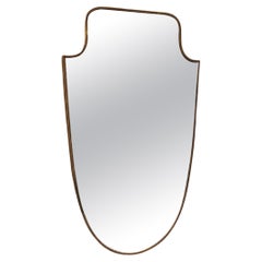 1950s Brass Mirror with Beading-Shield Like Shape, Italy