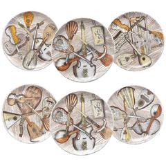 Set of Six Piero Fornasetti Strumenti Musicali Plates