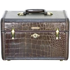 Vintage Samsonite 4112 Brown Faux Alligator, Train Make Up Case Luggage
