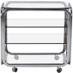 Mid-Century Polished Chrome and Smoked Glass Trolley
