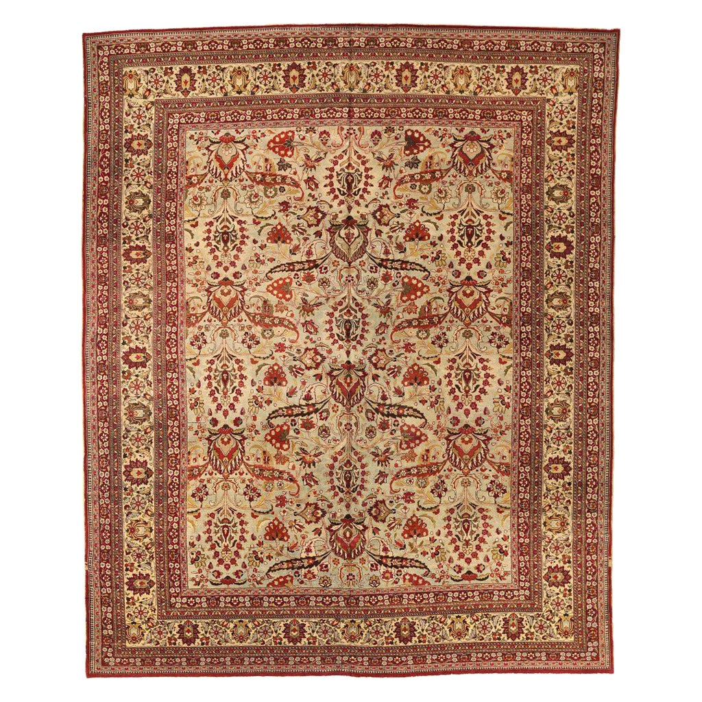 Tapis persan Mashad Circa 1910 - Laine Ivoire Rouge Jaune 73913