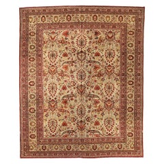 Tapis persan Mashad Circa 1910 - Laine Ivoire Rouge Jaune 73913