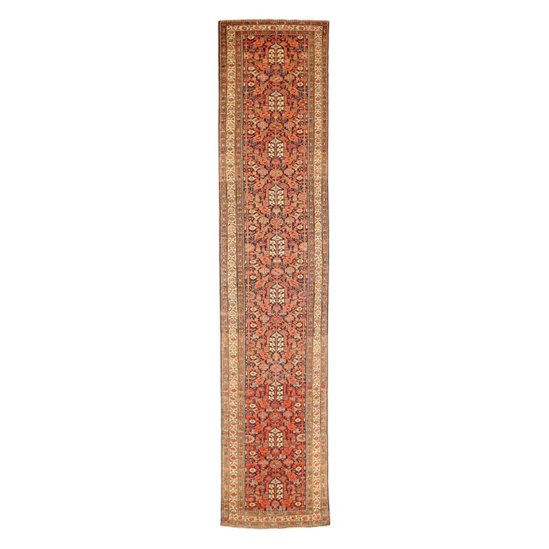 Persian Malayer Runner Rug - Wool Ivory Navy Blue Red 73925