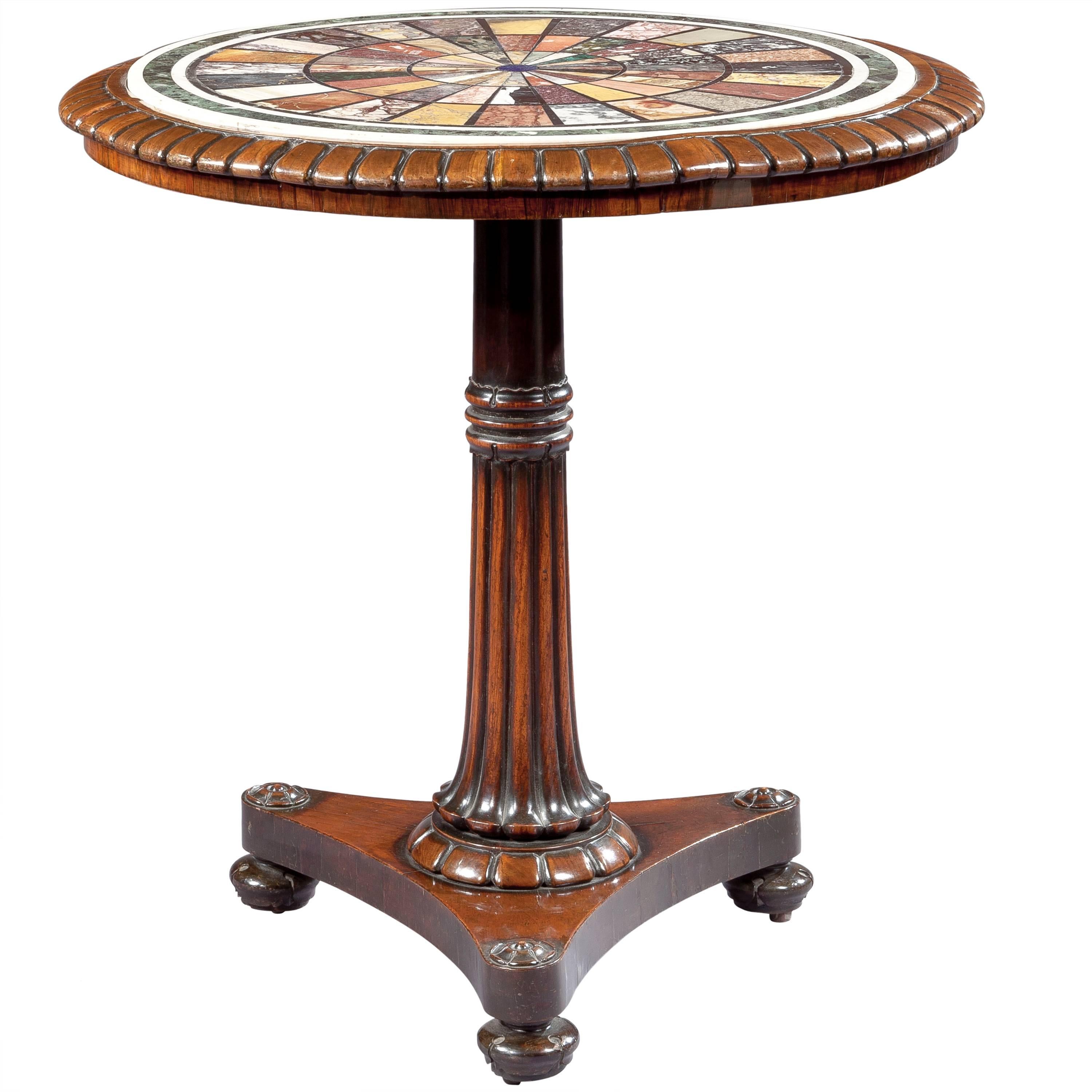 English Walnut and Marble Specimen Pedestal Table For Sale