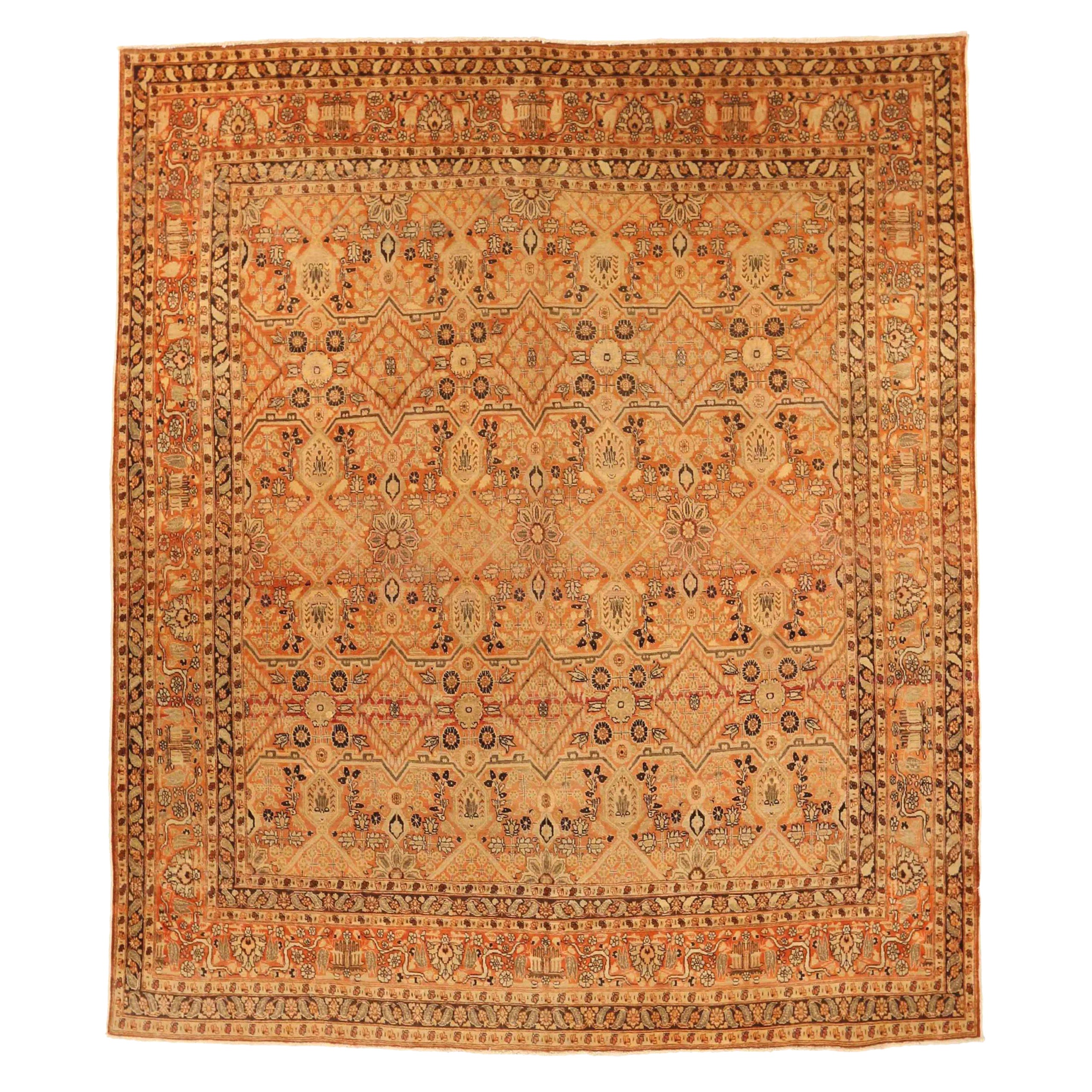 Tappeto persiano Tabriz Circa 1880 - Lana Avorio Rosso Giallo 73796