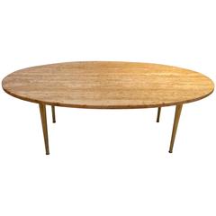 Mid-Century Modern Marble and Brass Tapered Legs Oval Coffee Table