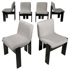Italian modern Black lacquered wood and grey fabric chairs by Salocchi, 1970s