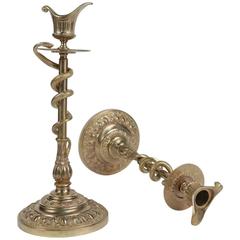 Pair of Serpent Decorated Candlesticks in Gold Gilt Bronze from the 19th Century