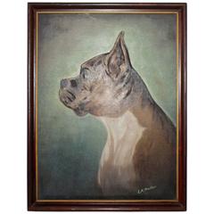 19th Century Signed Bull Dog Oil Painting