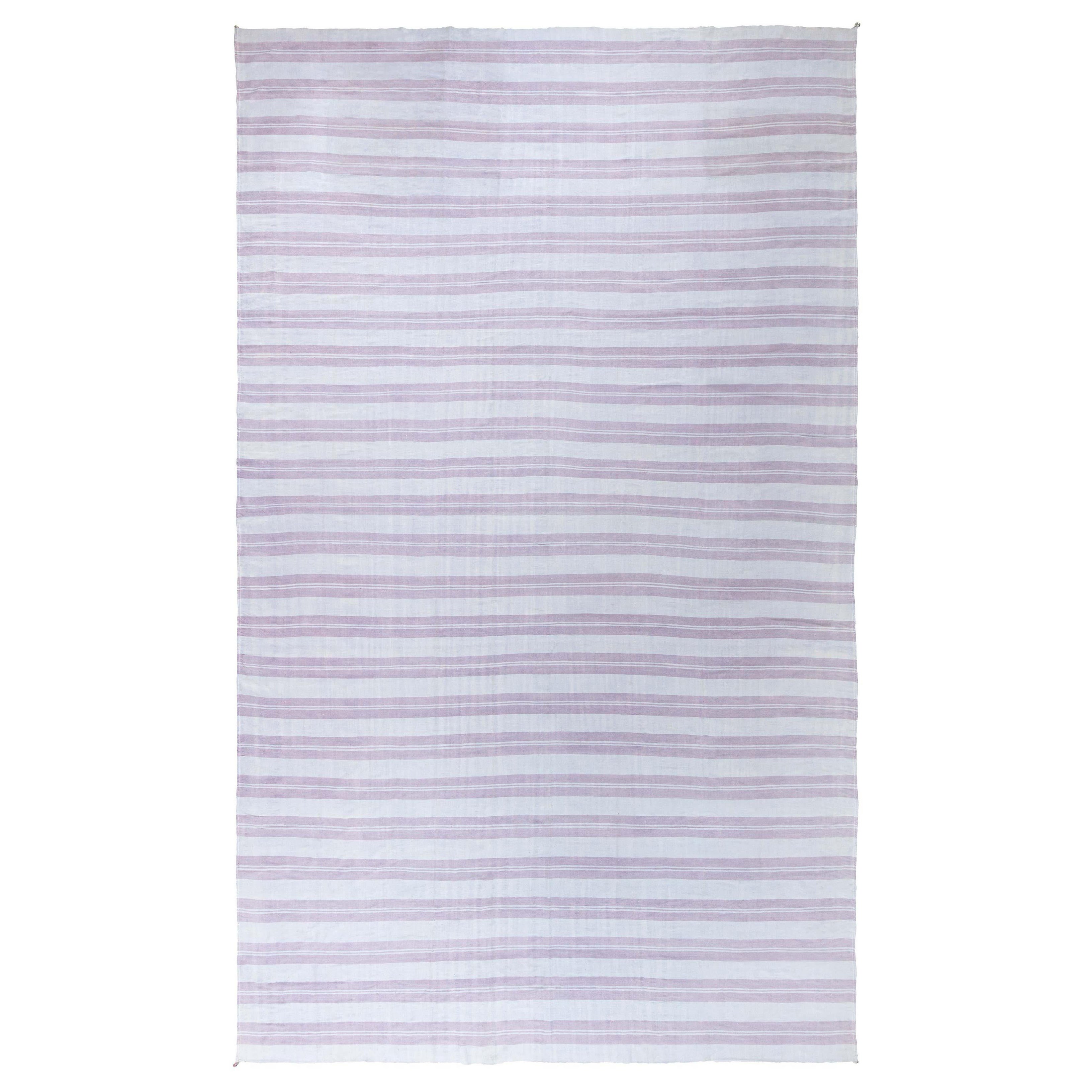 Doris Leslie Blau Vintage Indisch Dhurrie Gestreift Beige Lila Teppich